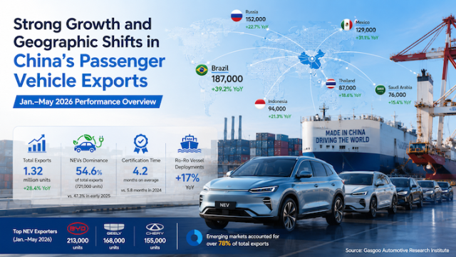 China’s Passenger Vehicle Exports Surge in Early 2026: Brazil Tops Destination List